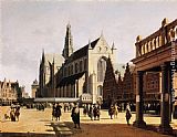 Haarlem Canvas Paintings - The Marketplace and Church at Haarlem